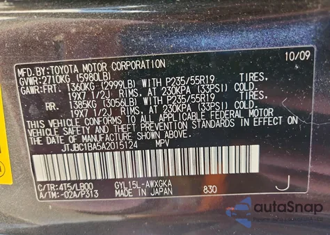 2010 Lexus Rx 450H z USA, uszkodzony, nr VIN JTJBC1BA5A2015124